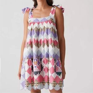 NEW Urban Outfitters UO Megan Quilt-Print Mini Dress Pink White Purple small